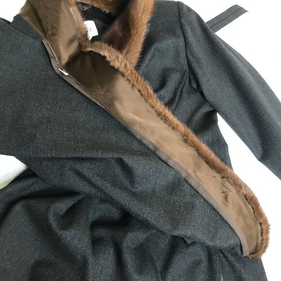 Max Mara Made in Italy Size 6 Designer Mink Collar Very Dark Gray Wrsp Jacket - Picture 16 of 16